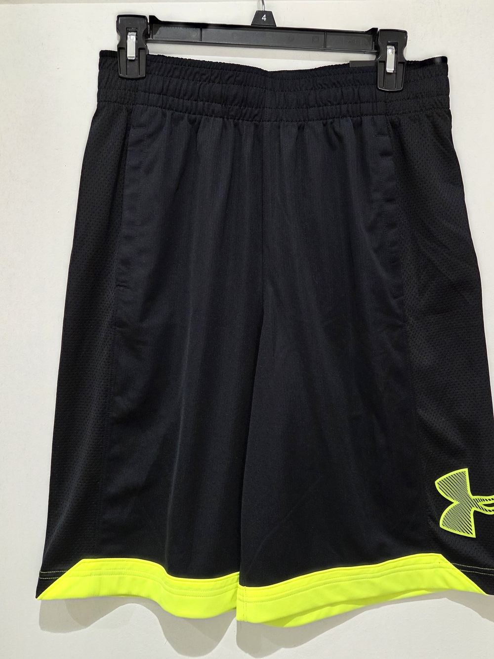 Under Armour Men’s Black Athletic Shorts with Neon Yellow Accents